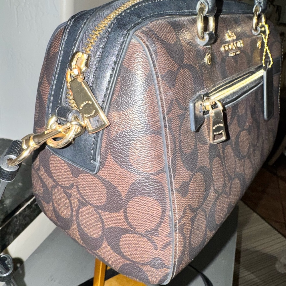 Coach Rowan Signature Canvas & Leather Satchel 2022 #F83607 Black, Brown & Gold - Picture 12 of 16